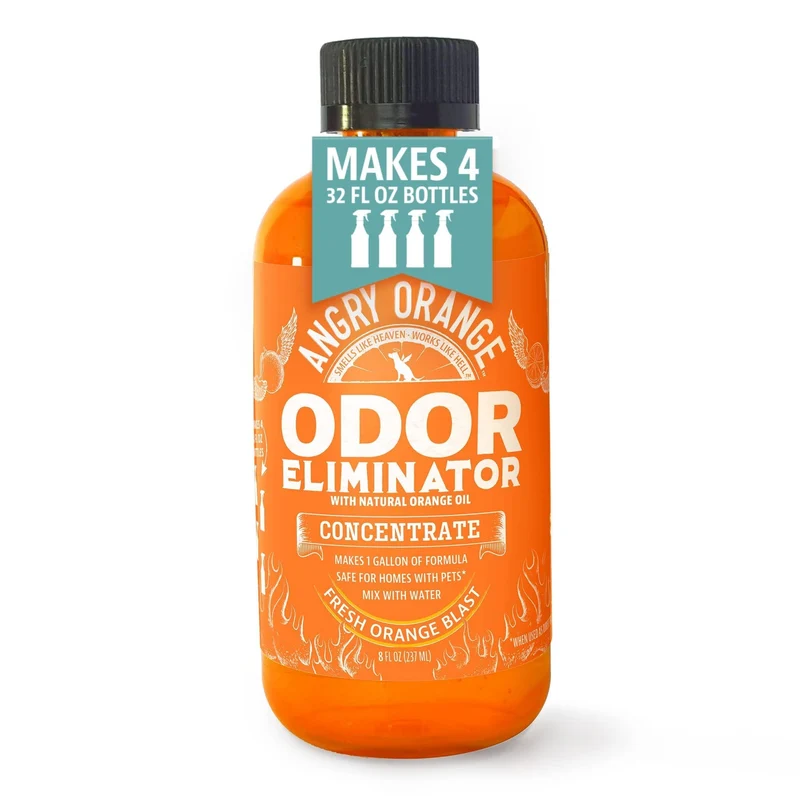 ANGRY ORANGE – Éliminateur d’odeurs pour animaux 237 ml (8 oz) • Puissant, polyvalent et capable de préparer 4 bouteilles de 946 ml (32 oz) – 1 gallon