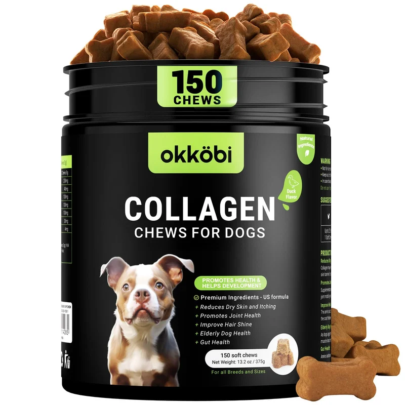 OKKÖBI Collagène pour chiens – 150 friandises au canard | soutien articulations, peau et pelage