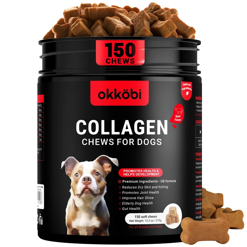 OKKÖBI Collagène pour chien - 150 bouchées - articulation peau pelage - acide hyaluronique & membrane coquille oeuf