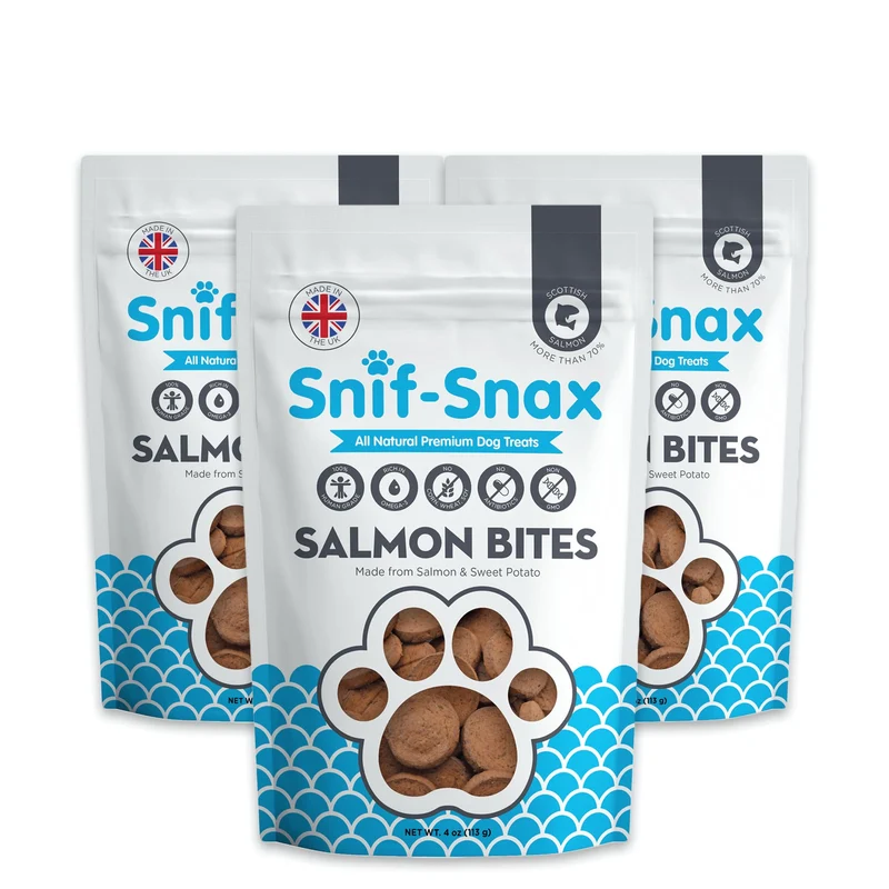 Snif-Snax Morceaux Saumon – Lot 3 Friandises d'Entraînement, Qualité Humaine, Sans Cereales, Riche en Protéines, Texture Douce