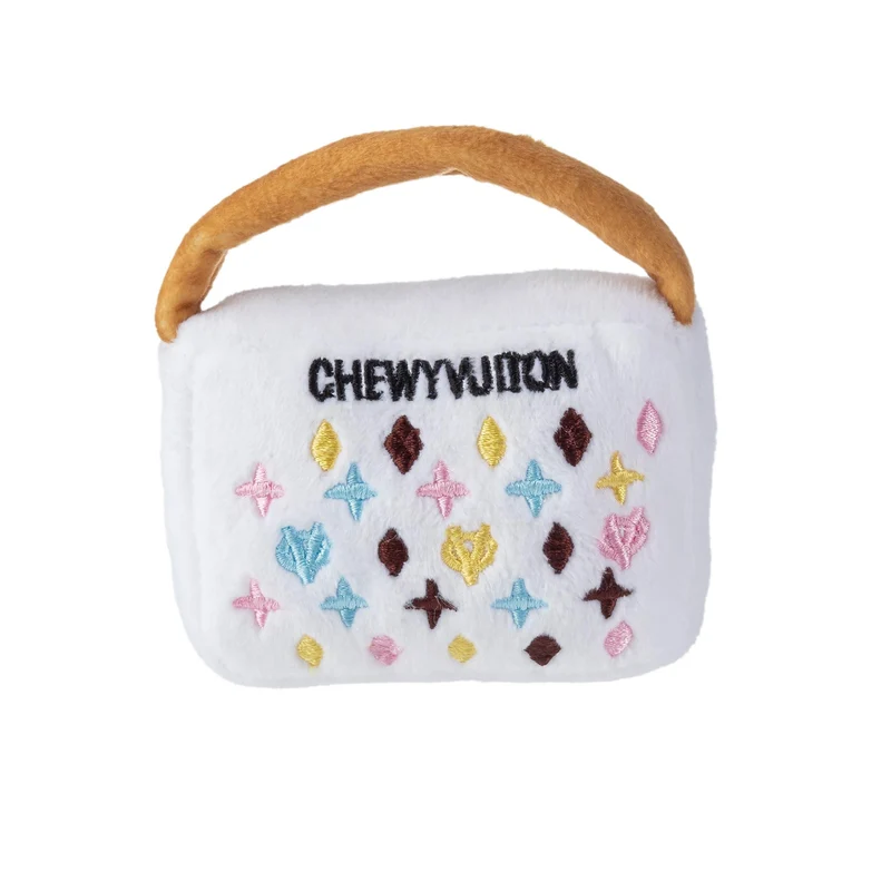 Haute Diggity Dog White Chewy Vuiton Handbag – Jouet chien peluche parodié, Sifflet intégré, Lavable en machine