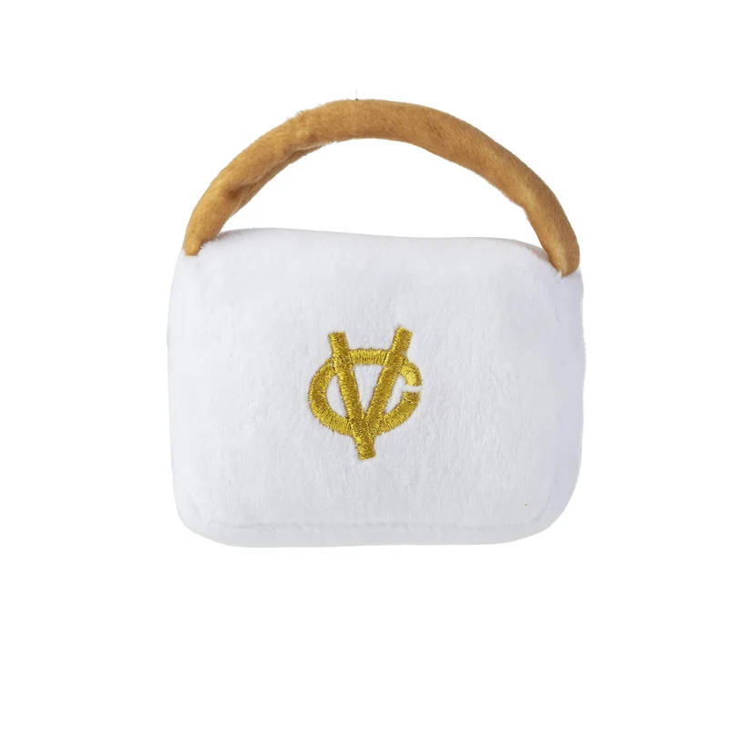 Haute Diggity Dog White Chewy Vuiton Handbag – Jouet chien peluche parodié, Sifflet intégré, Lavable en machine