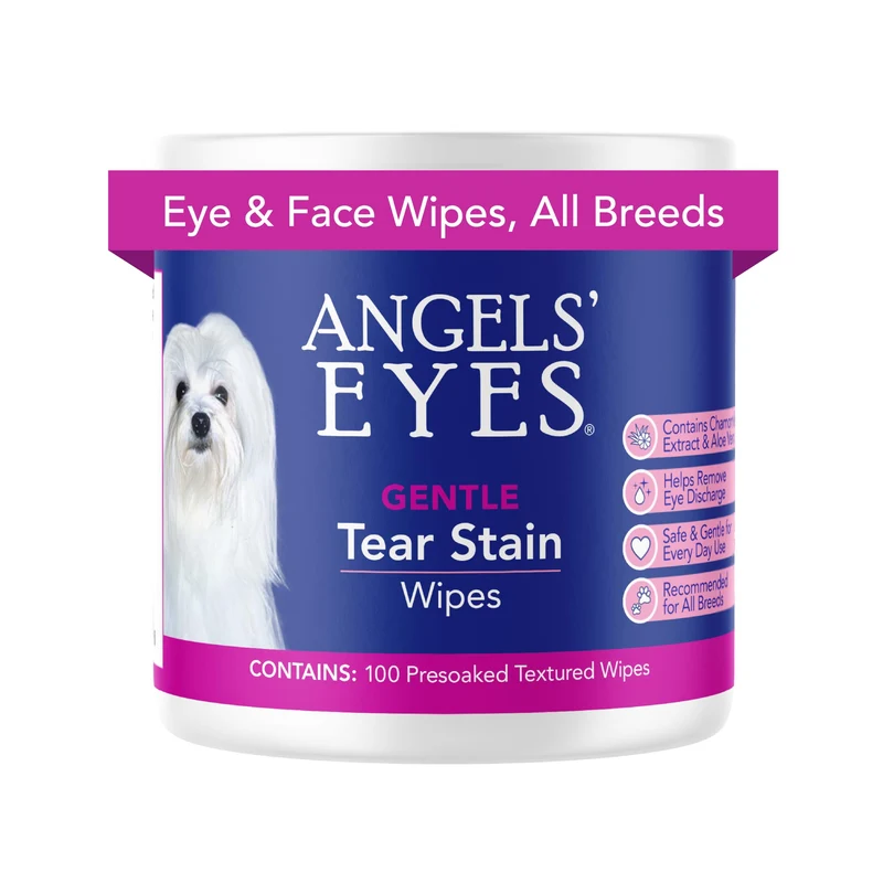ANGELS' EYES Lingettes Douces pour Taches de Larmes chez Chiens et Chats – 100 Lingettes Pré-imprégnées et Texturées (AEGTSW100)