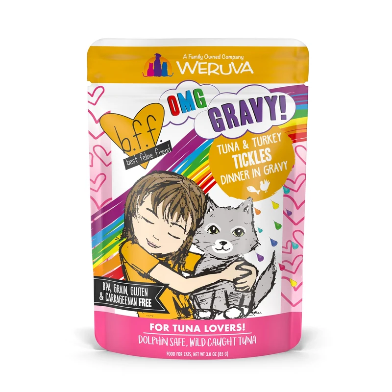 Weruva B.F.F. OMG – Mon Meilleur Ami Félin, Thon et Dinde en Sauce, Sachets 3oz (Pack de 12)