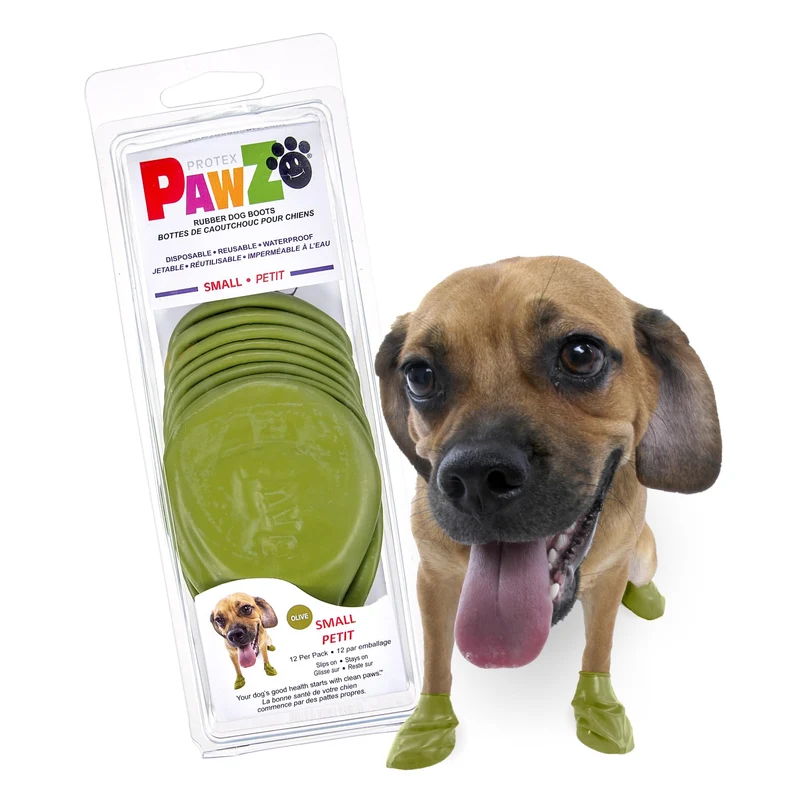 Protex PawZ – Bottes en caoutchouc pour petites pattes de chien, imperméables et antidérapantes – vert olive – Pack 12