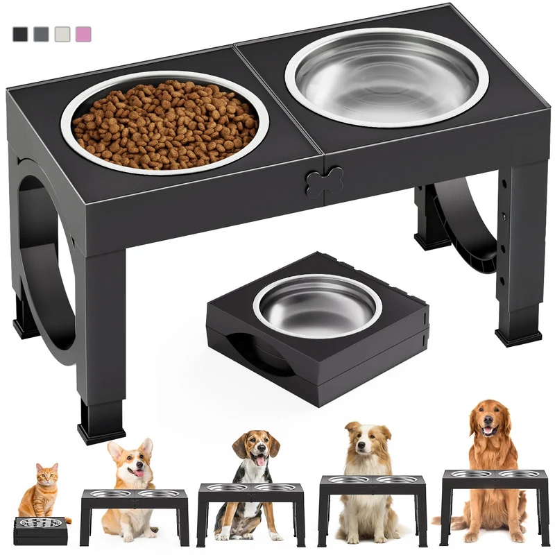 XiaZ Bols surélevés pour chiens de grande race — Hauteurs réglables et bols en acier inox
