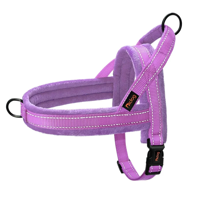 Didog Harnais pour Chien Soft Flannel Rembourré — Anti-Tirage, Ajustement Rapide, Réfléchissant Violet (26-32 po)