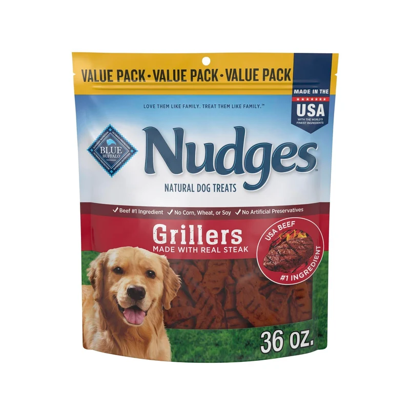 Blue Buffalo Nudges Grillers – Friandises pour chiens au boeuf réel, fabriquées aux États‑Unis, Steak, sachet 36 oz