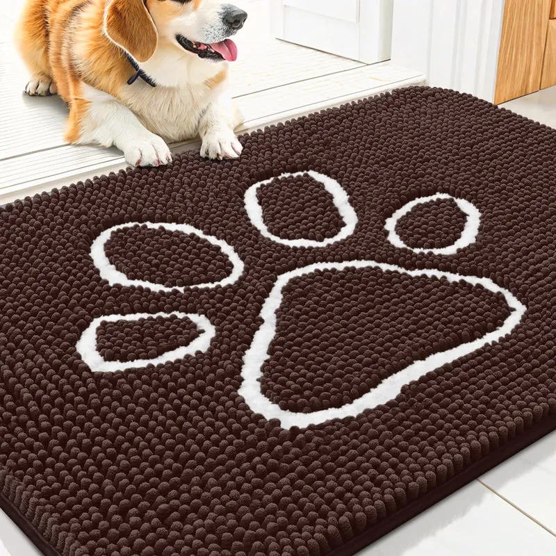 Smiry Tapis de porte pour pattes boueuses – Absorbant, antiderapant et lavage facile (30x20 po, Marron et Blanc)