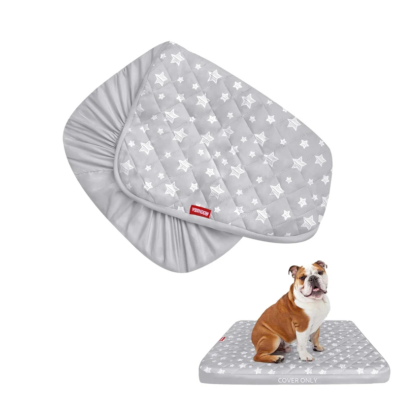 Moonsea Housse de Lit Chien Imperméable 22x35 — Couture Quiltée, Lavable et Sans Bruit, Imprimé Étoiles Gris