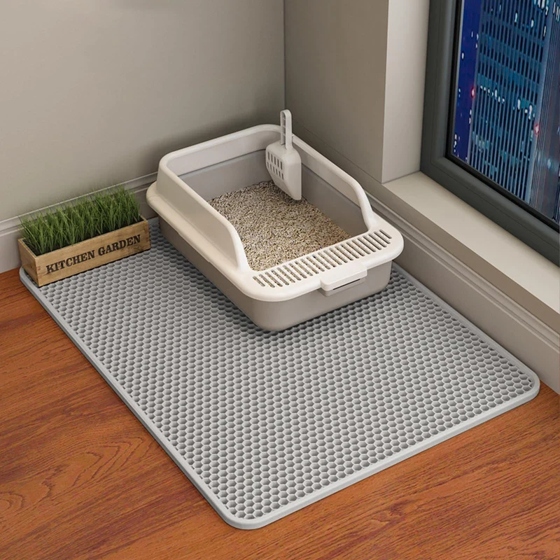Tapis Litiere pour Chat HCY&WLD - Double Couche EVA - Anti-derapatnt - Etanche Gris - 30x22 pouces