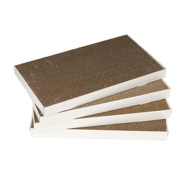 Amazon Basics – Tapis griffes en carton ondulé pour chat, 4 pièces réversibles, 44,2 x 25,4 cm – Blanc