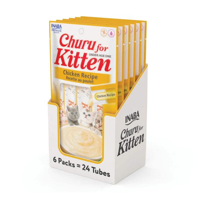 INABA Churu pour chatons – Purée crémeuse sans céréales au poulet, DHA/EPA et Taurine (0,5 oz/tube, 24 tubes)
