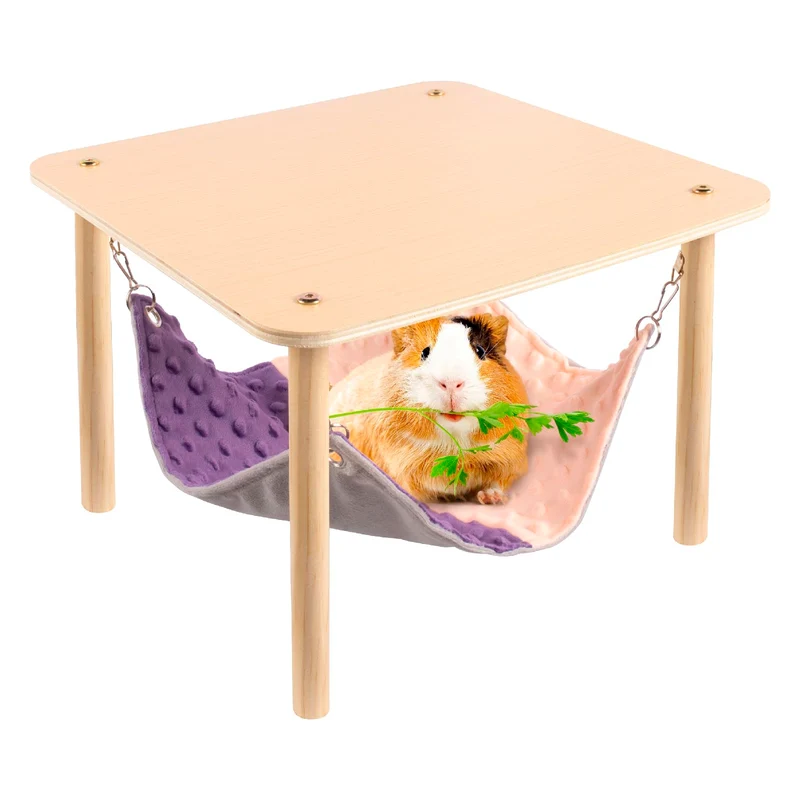 BESNEW Hamac agrandi pour cochon d’Inde avec support en bois – Grande plateforme 13L x 13W x 11H pouces