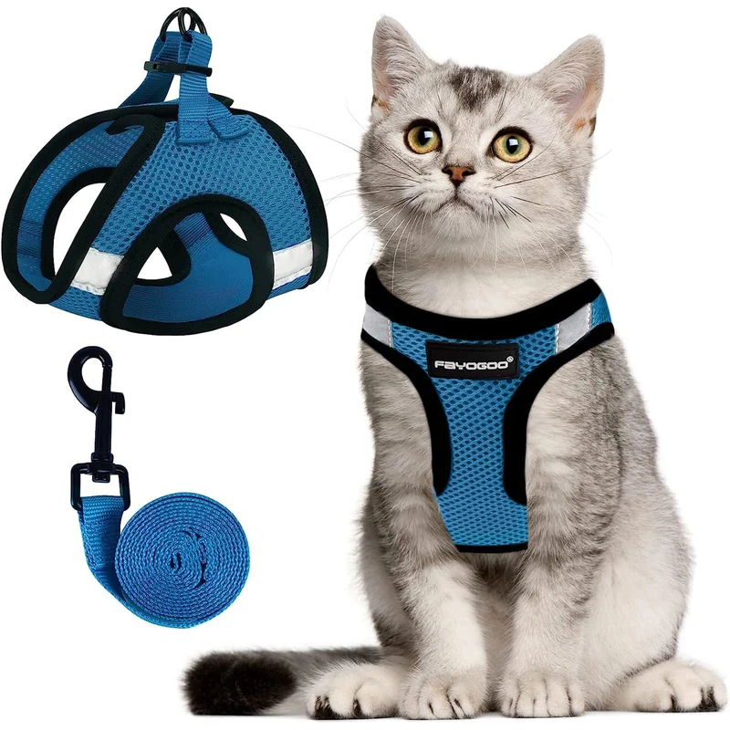 FAYOGOO Harnais et Laisse pour Chats — Anti-Évasion, Tailles S-XXL (Bleu-vert apaisant)