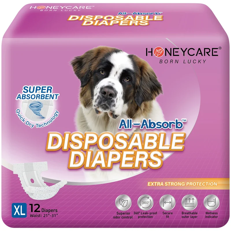 HONEY CARE Couches jetables pour chien XL – Absorbantes, Respirantes et Indicateur d'humidité | 12 pièces