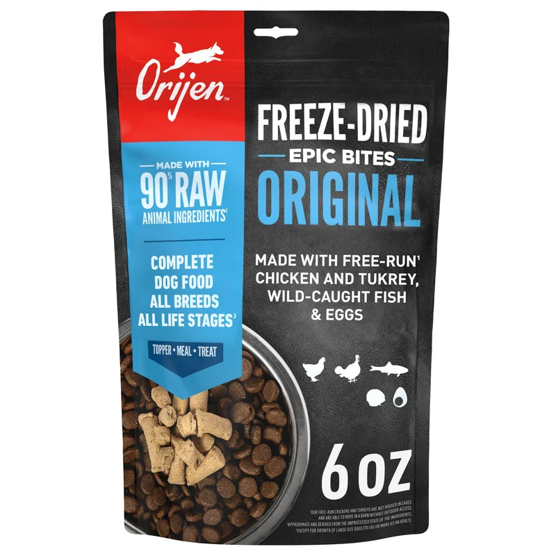 ORIJEN Epic Bites Lyophilisé – Repas original pour chien, Sac de 6 oz