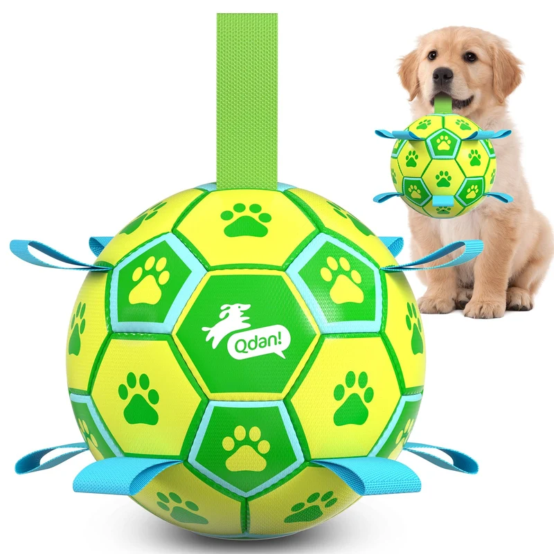 QDAN Ballon Chien – Ballon de Football 15 cm Vert Jaune, Jouet Traction et Jeux Aquatiques Durables