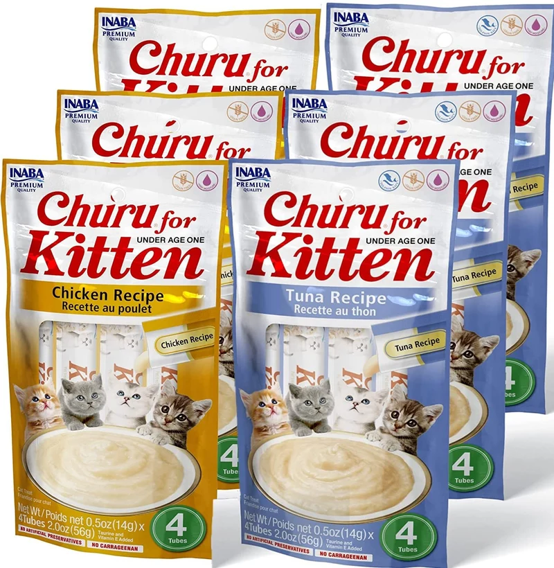 INABA Churu Chaton – Purée Crème Sans Céréales, DHA/EPA, Taurine, Vitamine E, 24 Tubes (Pack 2 Saveurs)