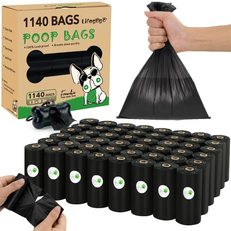 Lifegogo Sacs Déjections Chien – 1140 Unités (57 Rouleaux), Sans Parfum, Étanches, Distributeur Os, 13x9 pouces