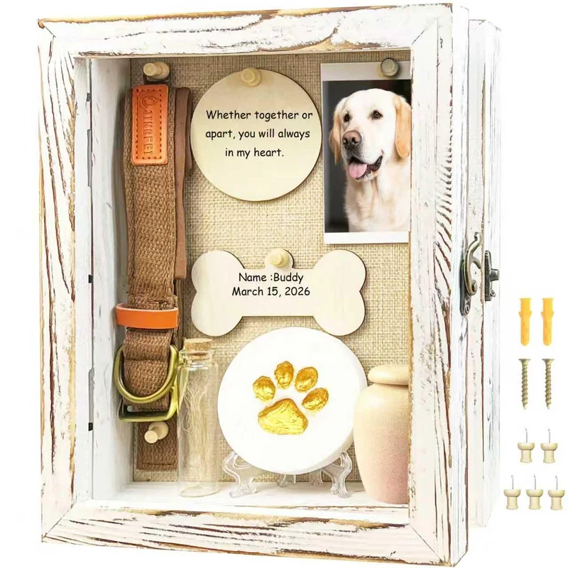 Houstimi Cadre Mémorial 8x10 – Cadre en bois blanc vintage et kit empreinte patte pour chien
