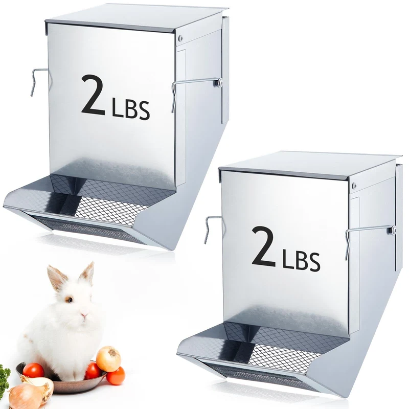 Maxcheck – Distributeurs de nourriture pour lapins (2 pièces) avec couvercle et grillage