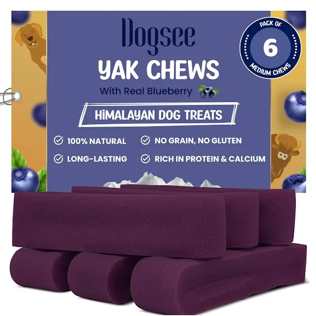 Dogsee Friandises dentaires bleuet et fromage yak Himalaya – Taille moyenne (6 unités), sans céréales ni gluten, haleine fraîche