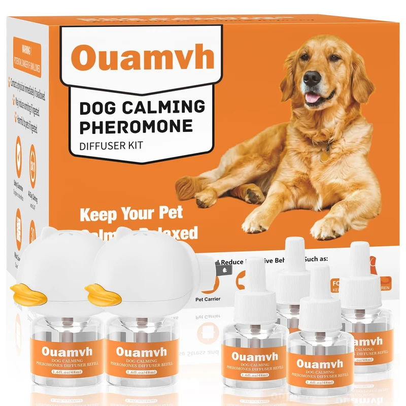 Diffuseur calmant Ouamvh pour chiens – 6 en 1, 2 diffuseurs + 4 recharges, couverture jusqu’à 700 pieds carrés