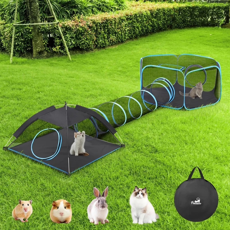 Enclos Extérieur Pawaboo pour Chats – Tente en Maille Portable avec Tunnel et Sac de Transport Inclus