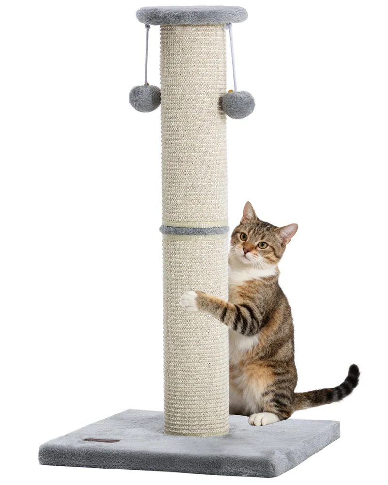 Kilodor Poteau Griffage Chat 34 Pouces – Base Lourde, Sisal Remplaçable, Balles Interactives – Gris