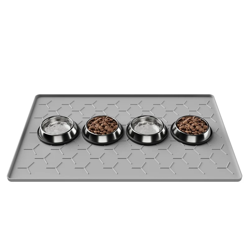 Pieviev Tapis Alimentaire 34x22 pouces pour Chien et Chat – Silicone Imperméable, Bord Élevé et Antidérapant