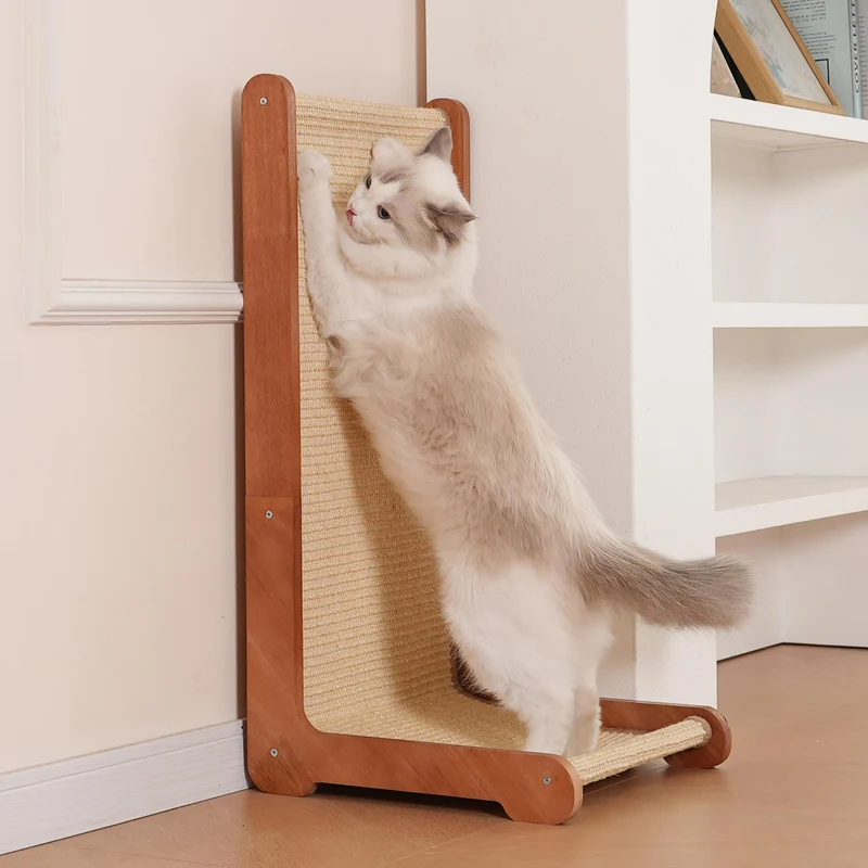 Sxtglxr Griffoir pour chat intérieur en bois massif avec sisal — forme en L, poste vertical et planche