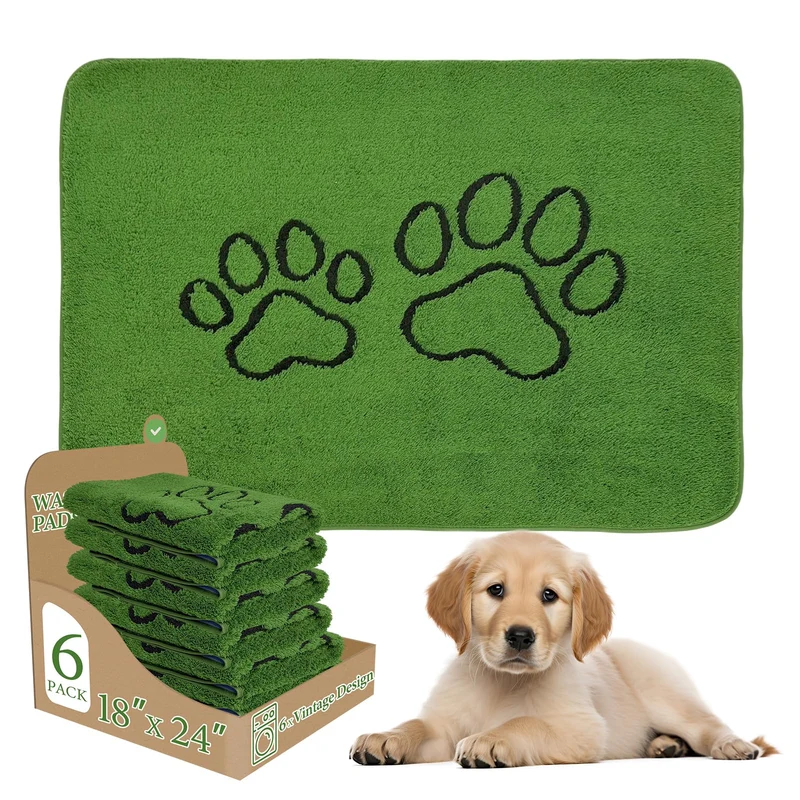 Homimp Tapis-pipi Lavables pour Chiens – Lot de 6, Absorption Élevée, Herbe Artificielle Verte 18x24