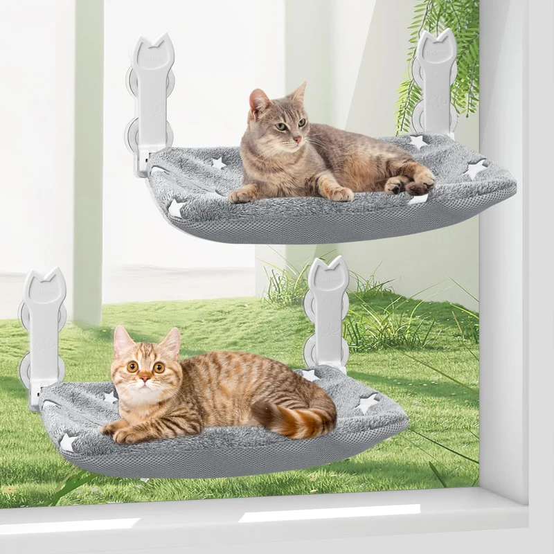 Turbosus – Lot de 2 Perchoirs de Fenêtre pour Chat, Design Creux et Housse Amovible, Support jusqu’à 40 lb (Gris Étoile)