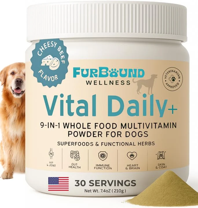 FURBOUND Poudre Multivitamines pour Chien – 9-en-1, Saveur Fromage-Bœuf