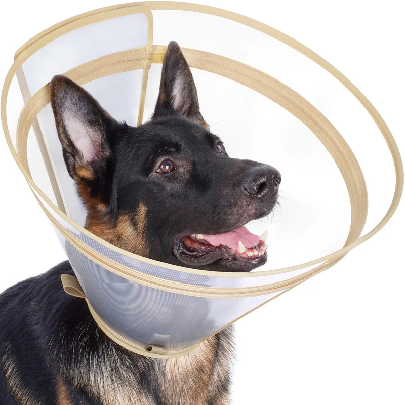 Didopet Collier de Récupération pour Chien XL Khaki — Cône Transparent avec Extension Zippée Amovible