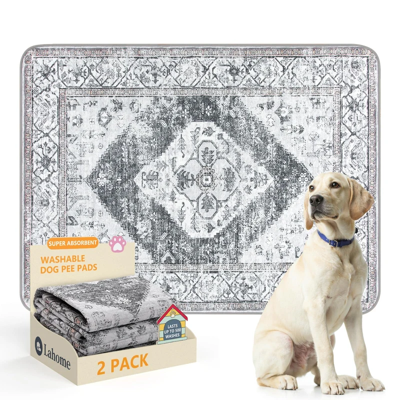 Lahome Tapis Lavables pour Chiots – Lot de 2, Ultra Absorbants et Imperméables (Gris, 91x122 cm)