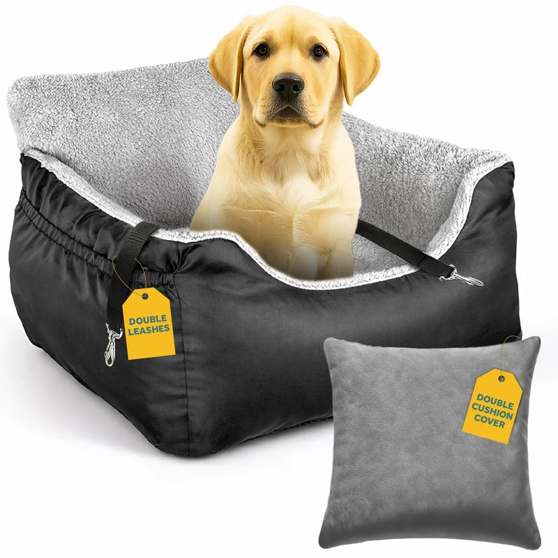JOTADE Siège-auto pour Chien – Petits et Moyens, Lavable, Réversible, Double Laisses, Base Anti-Dérapante, Installation Facile (jusqu’à 16 kg)