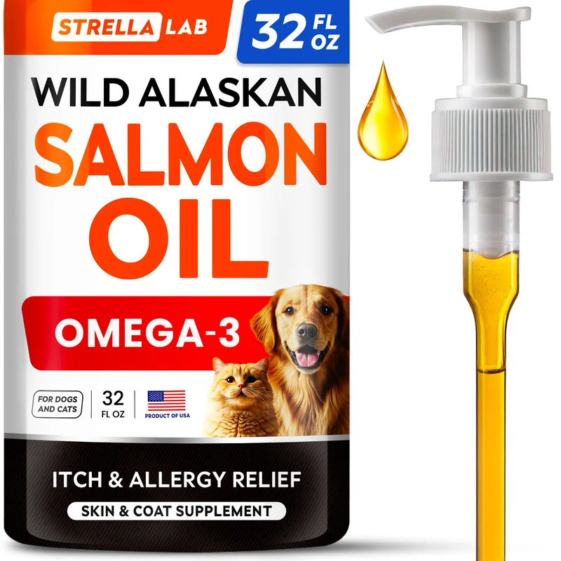 STRELLALAB Huile de Saumon Sauvage d'Alaska pour Chiens & Chats — Oméga 3 Naturels, Pelage & Peau, Immunité • 946 ml