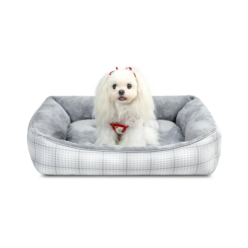 MIHIKK Lit Rectangulaire Orthopédique pour Petits Chiens et Chats – 20×18 po, Gris