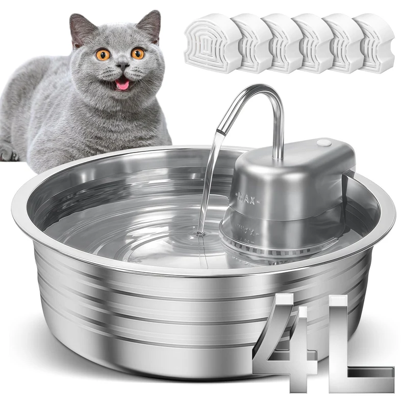 Fontaine EZMioo 4L pour chat et chien — Inox 304, filtration quadruple, pompe silencieuse
