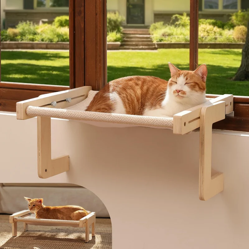 FUKUMARU Hamac fenêtre pour chat – Transformable avec cadre renforcé bois et métal