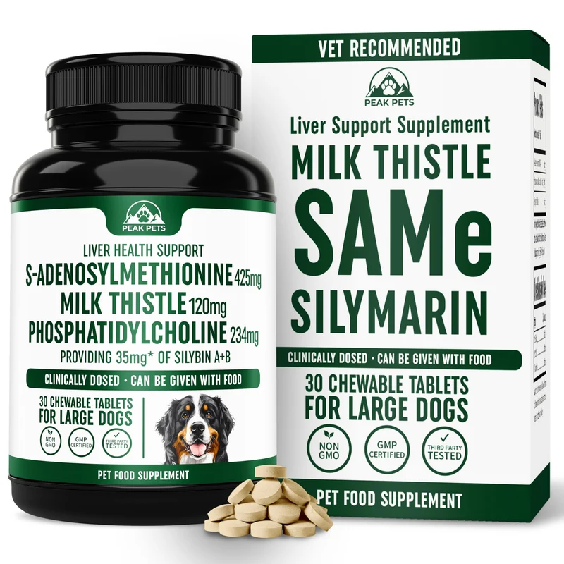 Peak Pets – Supplément de soutien hépatique pour grands chiens (SAM-e, chardon-Marie, non-OGM) – 30 comprimés