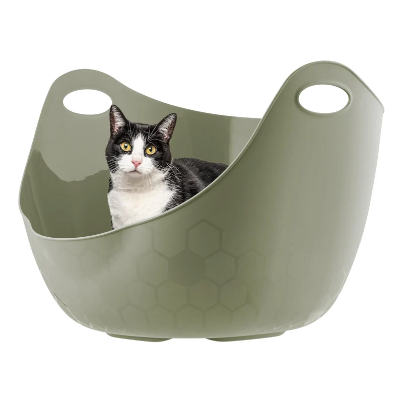 IRIS USA Litière pour Chat – Murs Hauts et Poignées, Plastique Flexible, Vert Sauge