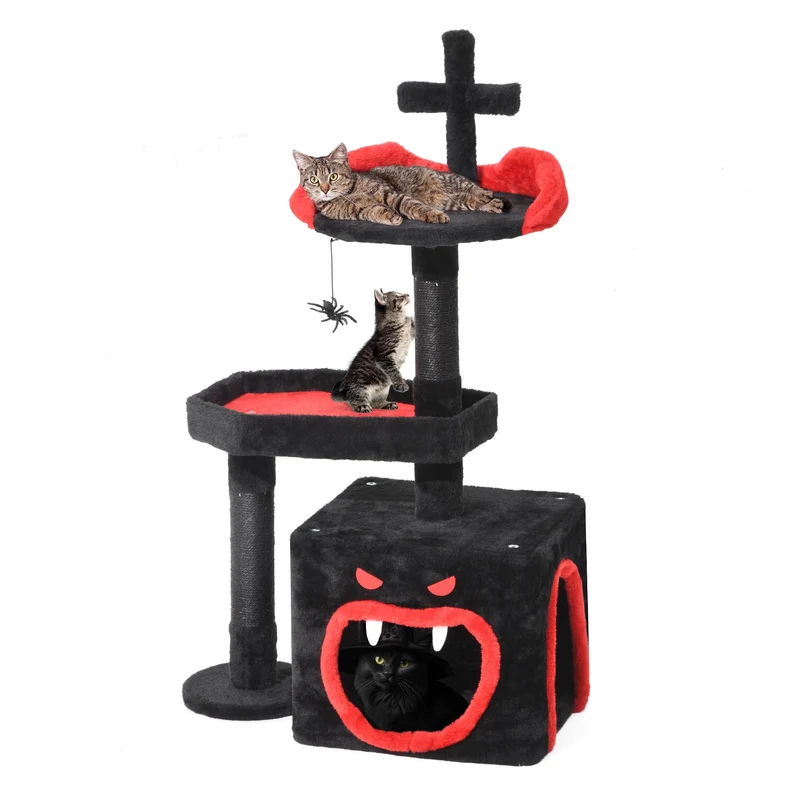 YITAHOME Arbre à Chat Gothique 38,6 pouces – Tour Indoor avec Condo, Poteaux en Sisal et Balles Toile d'Araignée