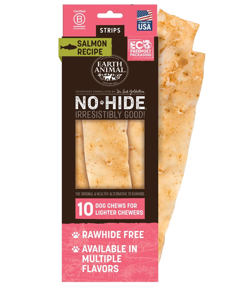 Earth Animal No Hide Strips au saumon – Friandises sans cuir brut, lot de 10