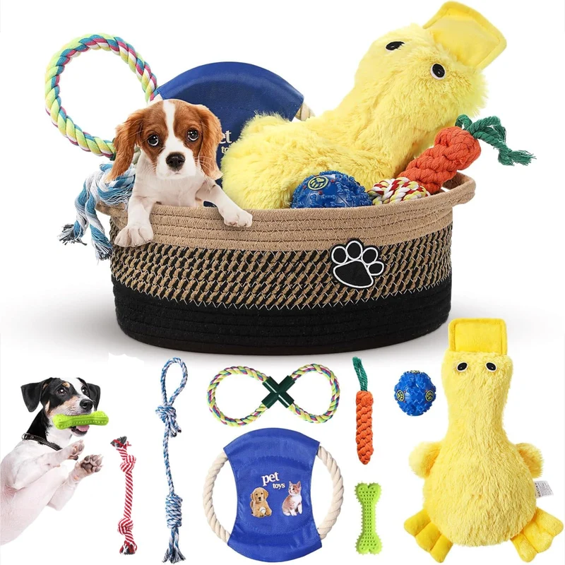 Zopeal Panier de rangement pour jouets de chien – Coffret 9 pièces dont canard siffleur