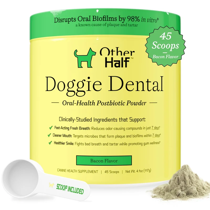 Other Half Doggie Dental Powder – Haleine Fraîche et Dents Propres pour Chiens | Saveur Bacon | 45 Cuillères