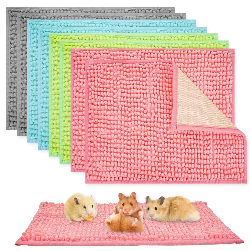 Agolctry — 8 Tapis de Litière Lavables pour Cochons d’Inde et Lapins (40 x 30 cm) — Chenille Microfibre Douce et Absorbante