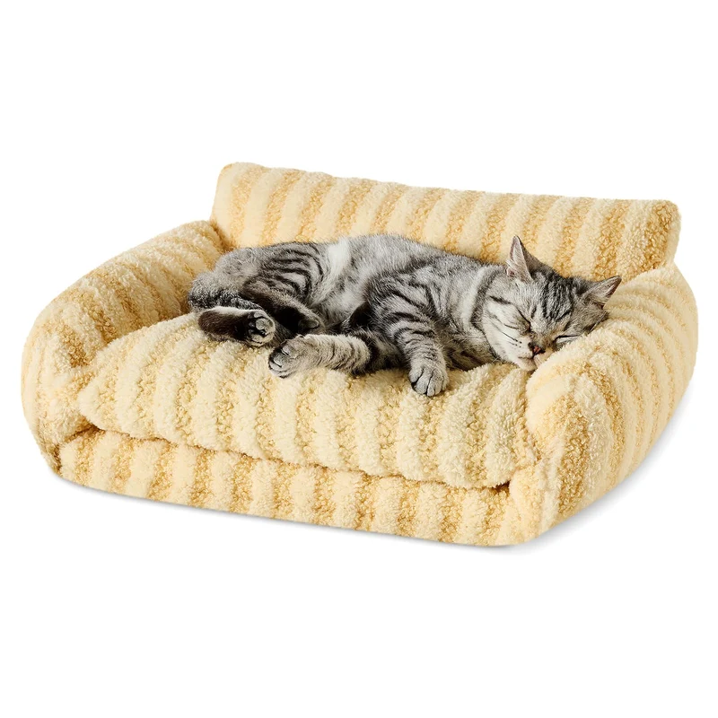 Hollypet – Canapé orthopédique pour chat • Doux double-couche jaune 21×15×8 pouces
